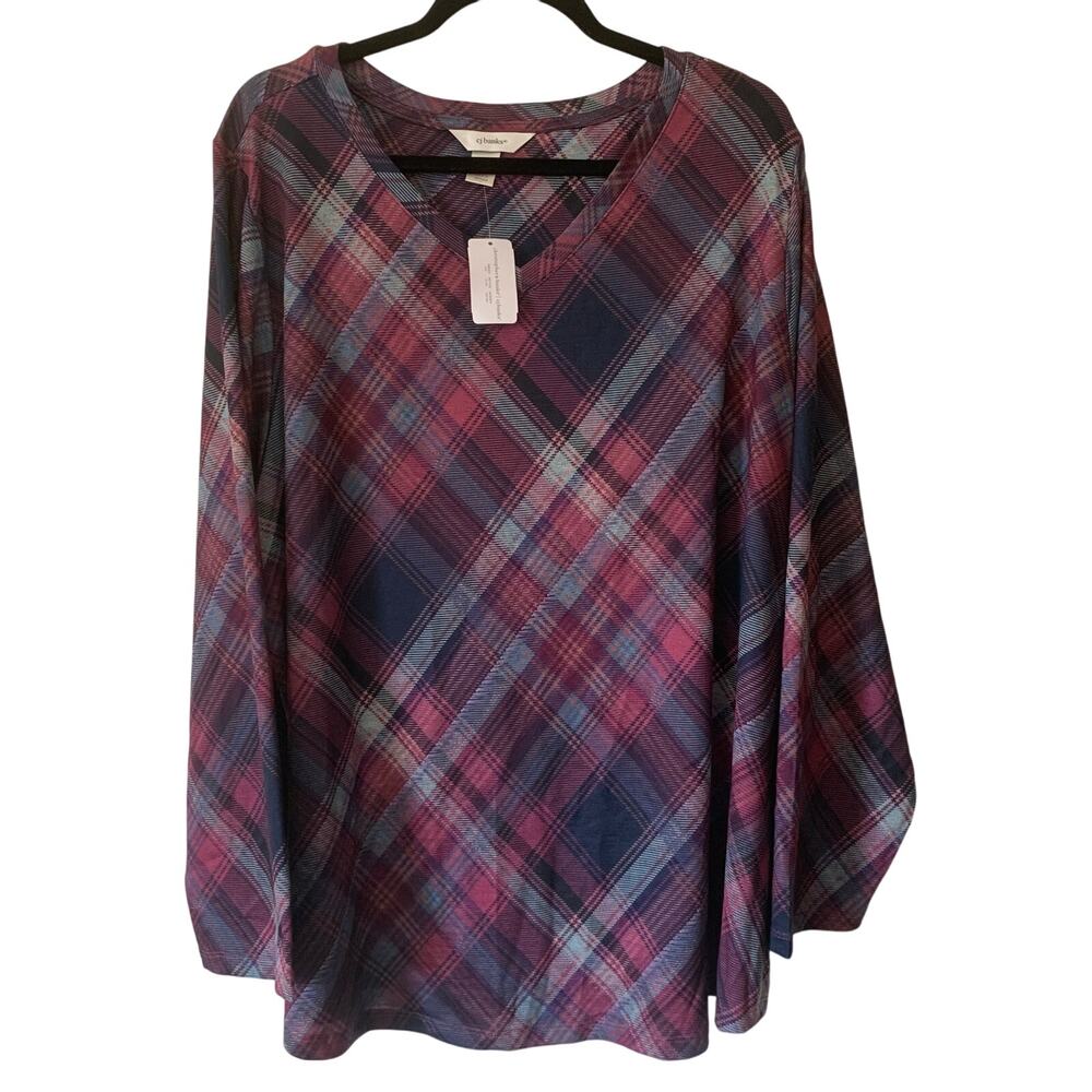 CJ Banks NWT Purple Plaid Tunic Blouse-Size 3X-24/26